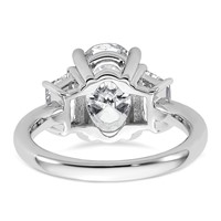 14K White Gold 4 Carat Certified Lab Grown Diamond VS+ F+ Oval and Trapezoid Complete Three Stone Engagement Ring view 5