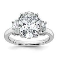 14K White Gold 4 Carat Certified Lab Grown Diamond VS+ F+ Oval and Trapezoid Complete Three Stone Engagement Ring view 1