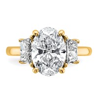 14K Yellow Gold 4 Carat Certified Lab Grown Diamond VS+ F+ Oval and Trapezoid Complete Three Stone Engagement Ring view 4