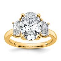 14K Yellow Gold 4 Carat Certified Lab Grown Diamond VS+ F+ Oval and Trapezoid Complete Three Stone Engagement Ring view 1