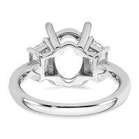 14K White Gold 1 Carat Lab Grown Diamond VS+ F+ Trapezoid 3 Carat Oval Semi Mount Three Stone Engagement Ring view 3