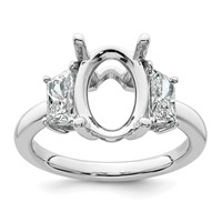 14K White Gold 1 Carat Lab Grown Diamond VS+ F+ Trapezoid 3 Carat Oval Semi Mount Three Stone Engagement Ring view 1
