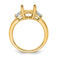 14K Yellow Gold 1 Carat Lab Grown Diamond VS+ F+ Trapezoid 3 Carat Oval Semi Mount Three Stone Engagement Ring view 2