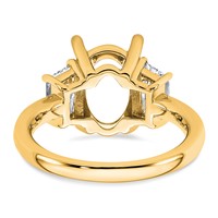 14K Yellow Gold 1 Carat Lab Grown Diamond VS+ F+ Trapezoid 3 Carat Oval Semi Mount Three Stone Engagement Ring view 3