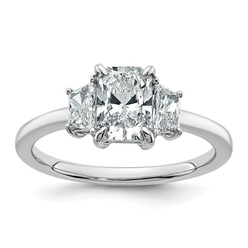14K White Gold 1.38 Carat Certified Lab Grown Diamond VS+ F+ Radiant and Trapezoid Complete Three Stone Engagement Ring