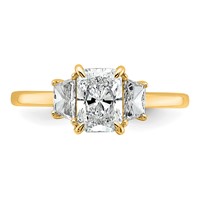14K Yellow Gold 1.38 Carat Certified Lab Grown Diamond VS+ F+ Radiant and Trapezoid Complete Three Stone Engagement Ring view 4
