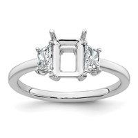 14K White Gold 0.38 Carat Lab Grown Diamond VS+ F+ Trapezoid 1 Carat Radiant Center Semi Mount Three Stone Engagement Ring view 1