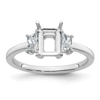 Gold Diamond Radiant and Trapezoid 3-Stone Bridal Rings