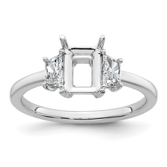 Gold Diamond Radiant and Trapezoid 3-Stone Bridal Rings