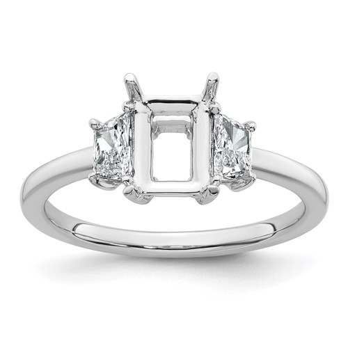 14K White Gold 0.38 Carat Lab Grown Diamond VS+ F+ Trapezoid 1 Carat Radiant Center Semi Mount Three Stone Engagement Ring