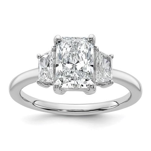 14K White Gold 2 Carat Lab Grown Diamond VS+ F+ Radiant and Trapezoid Complete Three Stone Engagement Ring