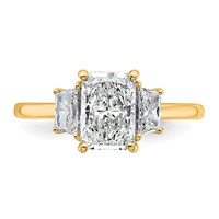 14K Yellow Gold 2 Carat Certified Lab Grown Diamond VS+ F+ Radiant and Trapezoid Complete Three Stone Engagement Ring view 4
