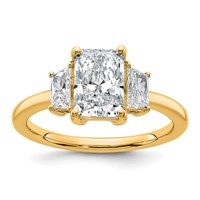 14K Yellow Gold 2 Carat Certified Lab Grown Diamond VS+ F+ Radiant and Trapezoid Complete Three Stone Engagement Ring view 1