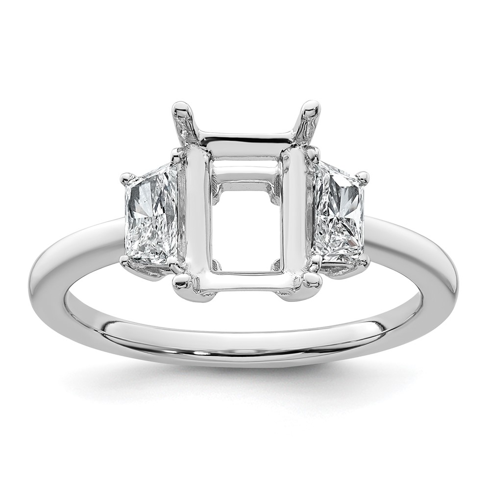 14K White Gold 0.50 Carat Lab Grown Diamond VS+ F+ Trapezoid 1.50 Carat Radiant Center Semi Mount Three Stone Engagement Ring