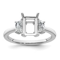 14K White Gold 0.50 Carat Lab Grown Diamond VS+ F+ Trapezoid 1.50 Carat Radiant Center Semi Mount Three Stone Engagement Ring view 1