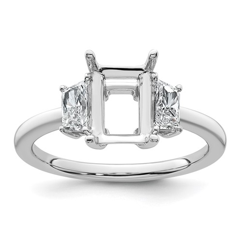 14K White Gold 0.50 Carat Lab Grown Diamond VS+ F+ Trapezoid 1.50 Carat Radiant Center Semi Mount Three Stone Engagement Ring