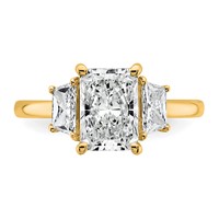 14K Yellow Gold 2.75 Carat Certified Lab Grown Diamond VS+ F+ Radiant and Trapezoid Complete Three Stone Engagement Ring view 4