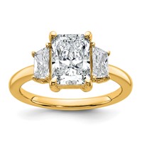 14K Yellow Gold 2.75 Carat Certified Lab Grown Diamond VS+ F+ Radiant and Trapezoid Complete Three Stone Engagement Ring view 1