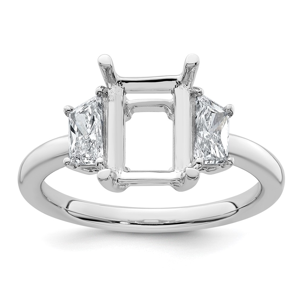 14K White Gold 0.75 Carat Lab Grown Diamond VS+ F+ Trapezoid 2 Carat Radiant Center Semi Mount Three Stone Engagement Ring