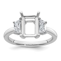 14K White Gold 0.75 Carat Lab Grown Diamond VS+ F+ Trapezoid 2 Carat Radiant Center Semi Mount Three Stone Engagement Ring view 1
