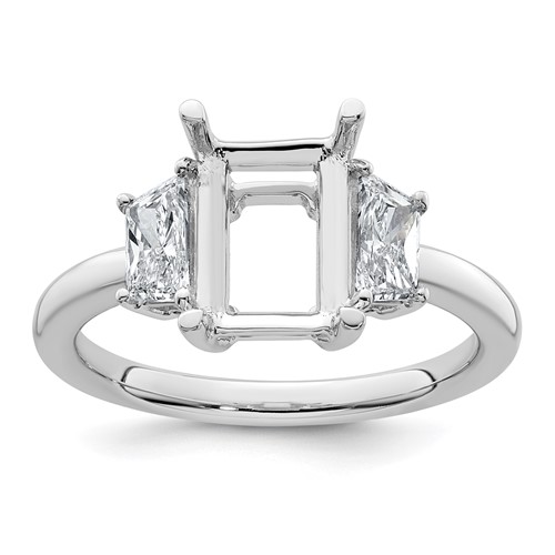 14K White Gold 0.75 Carat Lab Grown Diamond VS+ F+ Trapezoid 2 Carat Radiant Center Semi Mount Three Stone Engagement Ring