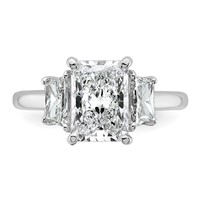 14K White Gold 3.33 Carat Lab Grown Diamond VS+ F+ Radiant and Trapezoid Complete Three Stone Engagement Ring view 4