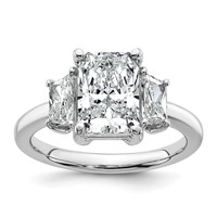 14K White Gold 3.33 Carat Lab Grown Diamond VS+ F+ Radiant and Trapezoid Complete Three Stone Engagement Ring view 1