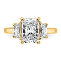 14K Yellow Gold 3.33 Carat Certified Lab Grown Diamond VS+ F+ Radiant and Trapezoid Complete Three Stone Engagement Ring view 4