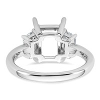 14K White Gold 0.75 Carat Lab Grown Diamond VS+ F+ Trapezoid 2.50 Carat Radiant Center Semi Mount Three Stone Engagement Ring view 3