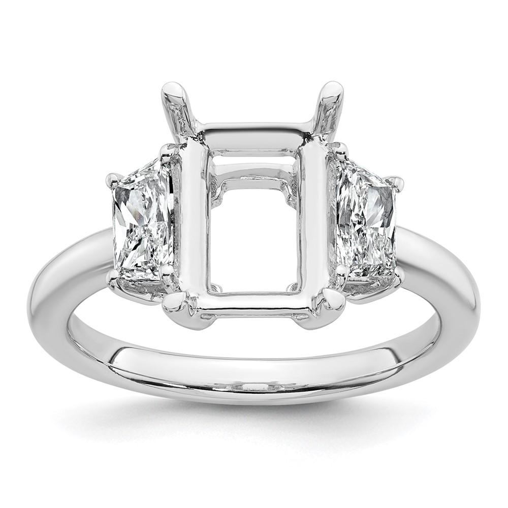 14K White Gold 0.75 Carat Lab Grown Diamond VS+ F+ Trapezoid 2.50 Carat Radiant Center Semi Mount Three Stone Engagement Ring