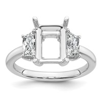 14K White Gold 0.75 Carat Lab Grown Diamond VS+ F+ Trapezoid 2.50 Carat Radiant Center Semi Mount Three Stone Engagement Ring view 1