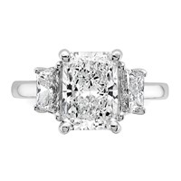 14K White Gold 4 Carat Certified Lab Grown Diamond VS+ F+ Radiant and Trapezoid Complete Three Stone Engagement Ring view 4