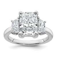 14K White Gold 4 Carat Certified Lab Grown Diamond VS+ F+ Radiant and Trapezoid Complete Three Stone Engagement Ring view 1