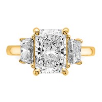 14K Yellow Gold 4 Carat Certified Lab Grown Diamond VS+ F+ Radiant and Trapezoid Complete Three Stone Engagement Ring view 4