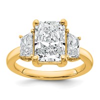 14K Yellow Gold 4 Carat Certified Lab Grown Diamond VS+ F+ Radiant and Trapezoid Complete Three Stone Engagement Ring view 1