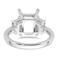 14K White Gold 1 Carat Lab Grown Diamond VS+ F+ Trapezoid 3 Carat Radiant Center Semi Mount Three Stone Engagement Ring view 3