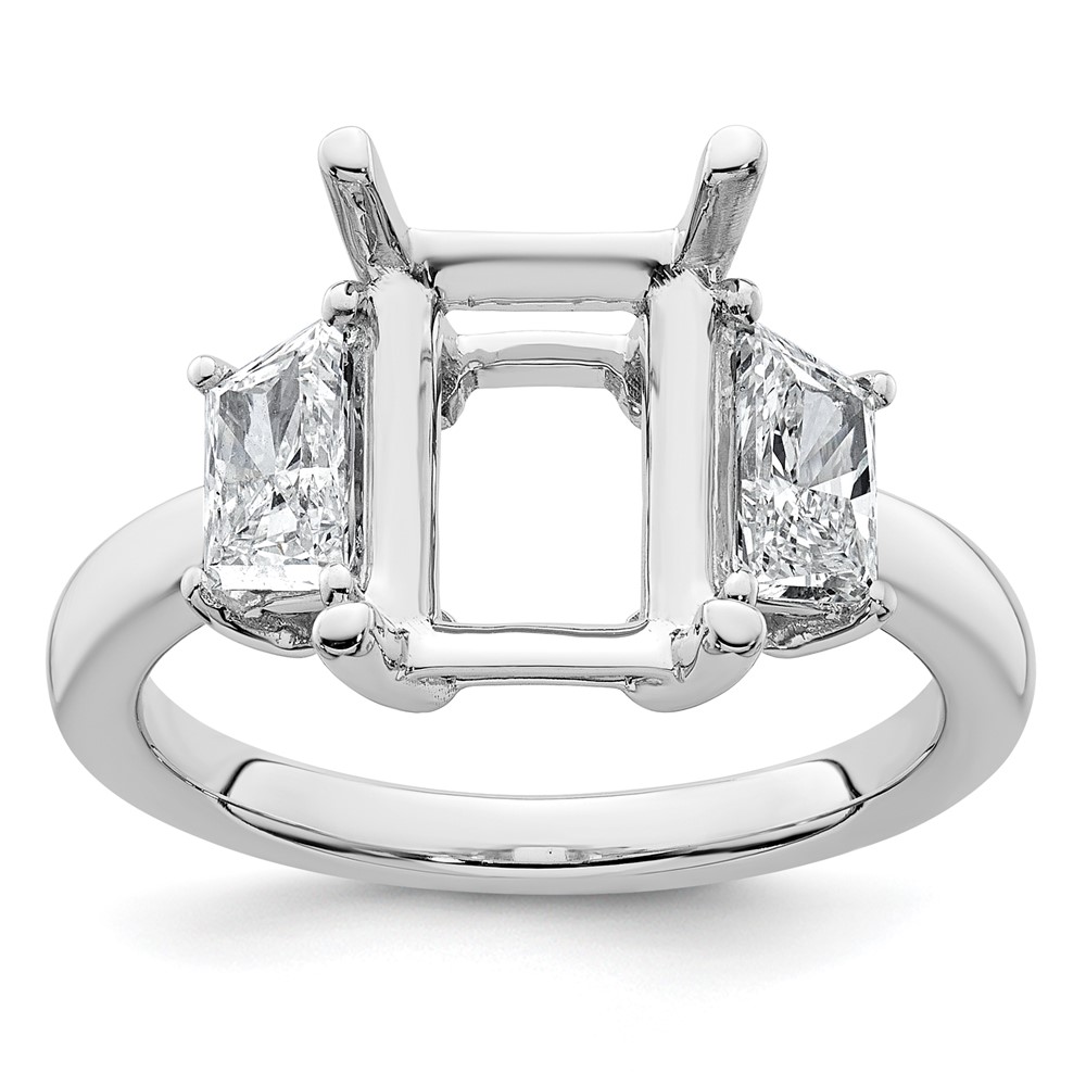 14K White Gold 1 Carat Lab Grown Diamond VS+ F+ Trapezoid 3 Carat Radiant Center Semi Mount Three Stone Engagement Ring