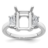 14K White Gold 1 Carat Lab Grown Diamond VS+ F+ Trapezoid 3 Carat Radiant Center Semi Mount Three Stone Engagement Ring view 1