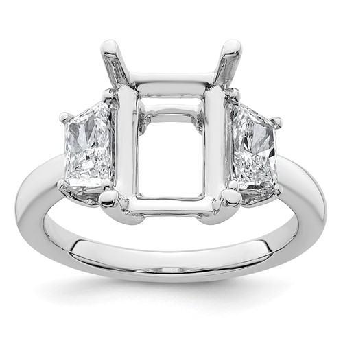 14K White Gold 1 Carat Lab Grown Diamond VS+ F+ Trapezoid 3 Carat Radiant Center Semi Mount Three Stone Engagement Ring