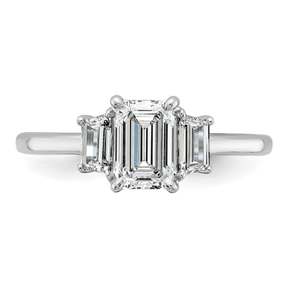 Gold Diamond Emerald and Trapezoid 3-Stone Bridal Rings