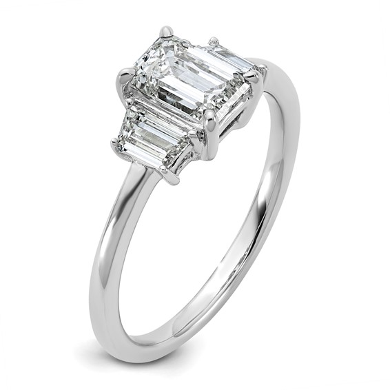 Gold Diamond Emerald and Trapezoid 3-Stone Bridal Rings