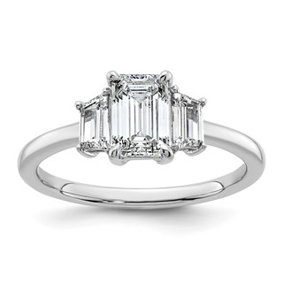 Gold Diamond Emerald and Trapezoid 3-Stone Bridal Rings