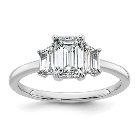 Gold Diamond Emerald and Trapezoid 3-Stone Bridal Rings