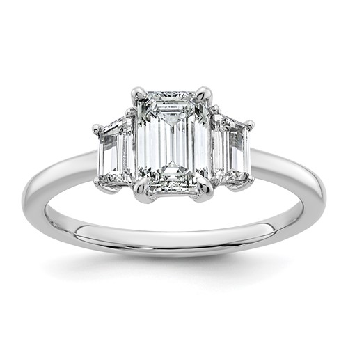 14K White Gold 1.38 Carat Lab Grown Diamond VS+ F+ Complete Emerald and Trapezoid Engagement Ring