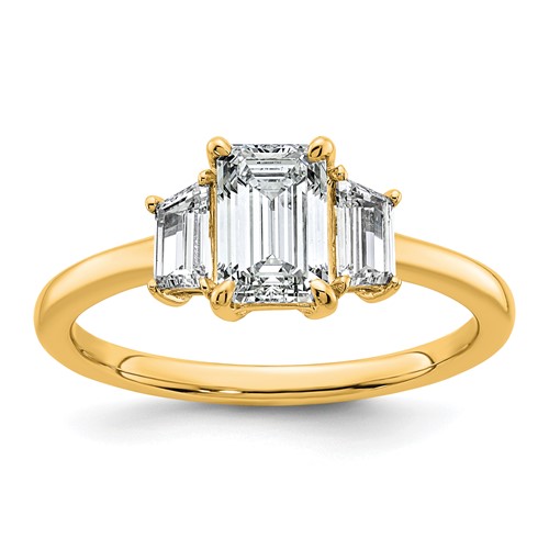 14K Yellow Gold 1.38 Carat Certified Lab Grown Diamond VS+ F+ Complete Emerald and Trapezoid Engagement Ring