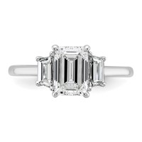 14K White Gold 2 Carat Certified Lab Grown Diamond VS+ F+ Complete Emerald and Trapezoid Engagement Ring view 4