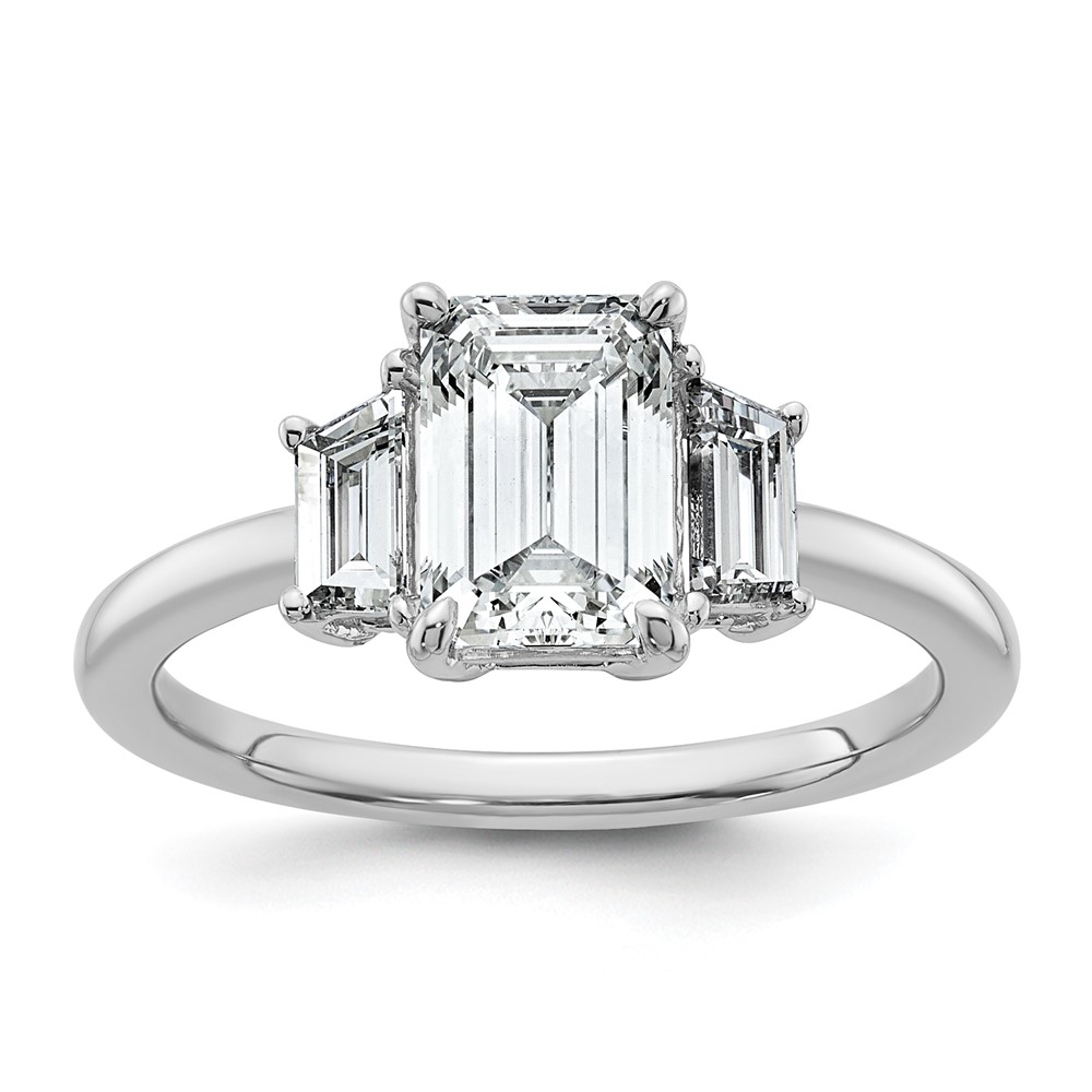 14K White Gold 2 Carat Certified Lab Grown Diamond VS+ F+ Complete Emerald and Trapezoid Engagement Ring