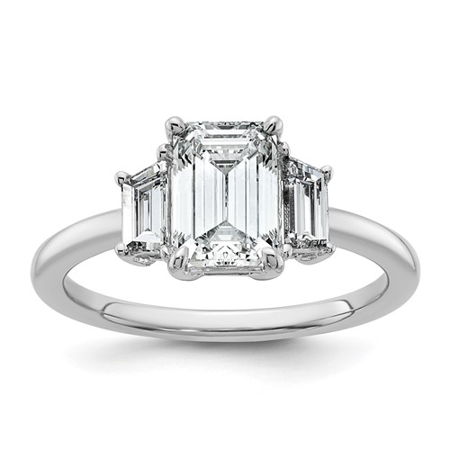 14K White Gold 2 Carat Lab Grown Diamond VS+ F+ Complete Emerald and Trapezoid Engagement Ring