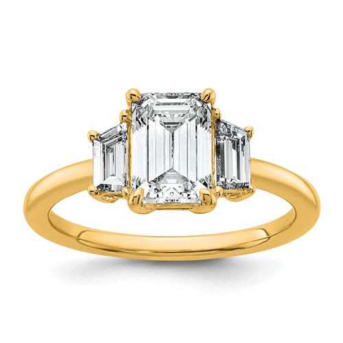 14K Yellow Gold 2 Carat Certified Lab Grown Diamond VS+ F+ Complete Emerald and Trapezoid Engagement Ring