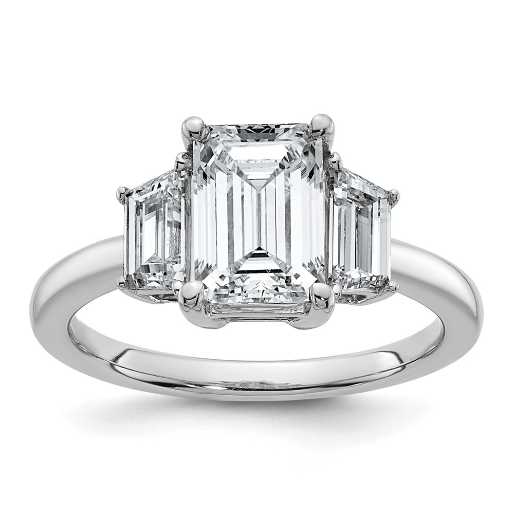 14K White Gold 0.75ct Lab Grown Dia VS+ F+ Semi Mount Emerald Center Ring
